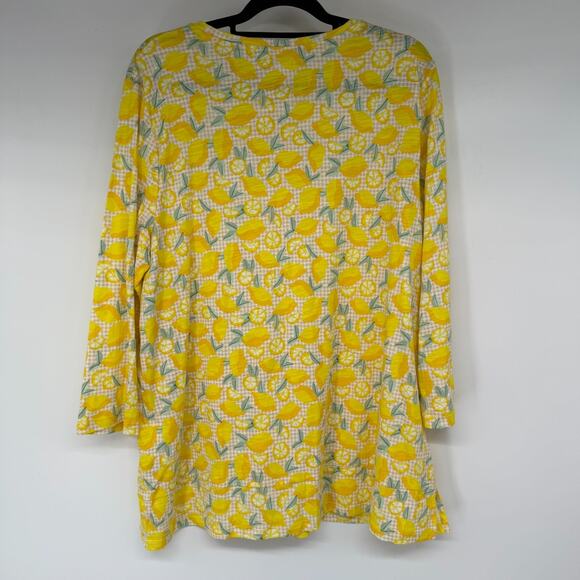 NWT Lands End Slub Jersey Tunic Swing Top Women XL Yellow Lemon Check 3/4 Sleeve - Picture 3 of 10